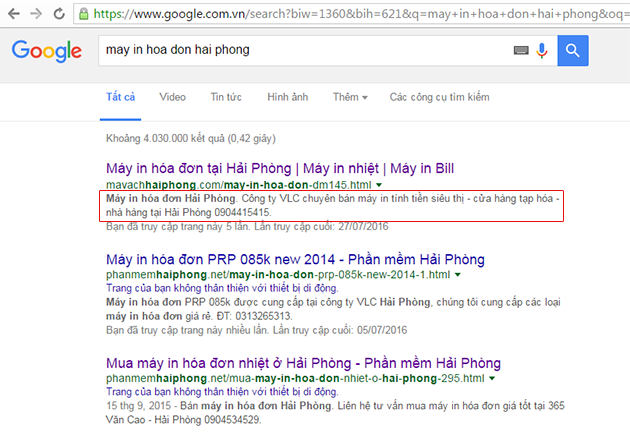 the meta description chuan seo google